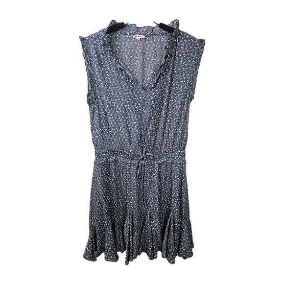 Jodifl Dress Navy L Ruffle Floral V-Neck Mini Lined Cottagecore Flutter Sleeve - Picture 1 of 8